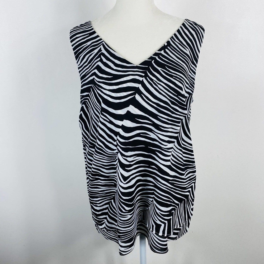 Ann Taylor Size Small Black White Zebra Print Layered V Neck Tank Top